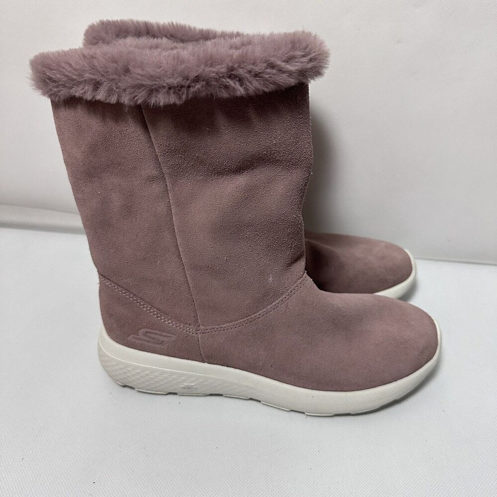 Skechers Boots Womens 6 Mauve On The Go City 2 Goga Mat Faux Fur Suede Snow